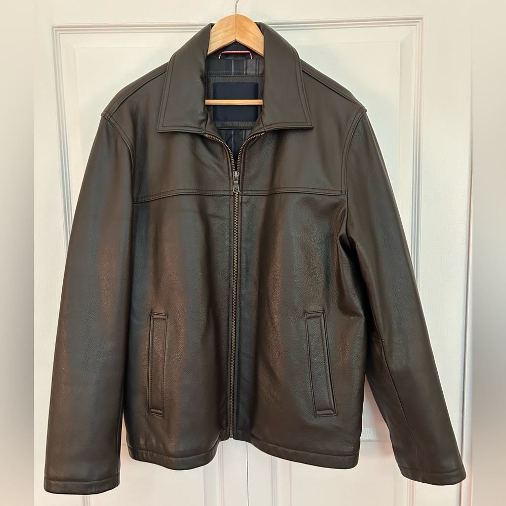 Tommy Hilfiger Genuine Leather Moto Bomber Jacket Dar�?� - Gem